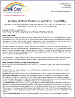 LoneStarChildrensTherapyPrivacyPolicy_24July2027_250x327
